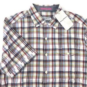 Tommy Bahama Camp Shirt Ocean Cay Plaid Medium